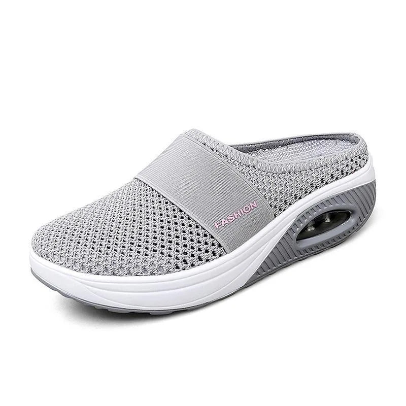 Gray cushioned slip-on mule sneaker