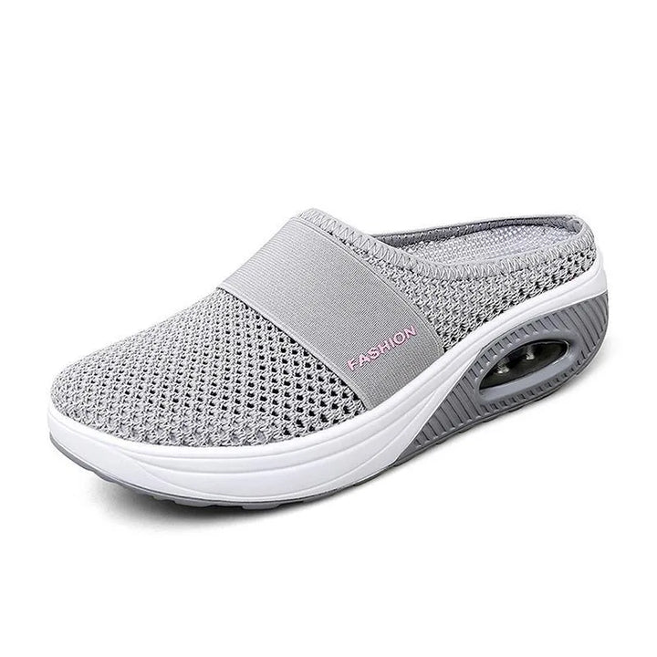 Gray cushioned slip-on mule sneaker