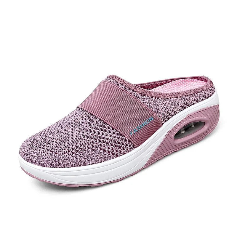 Pink cushioned slip-on mule sneaker