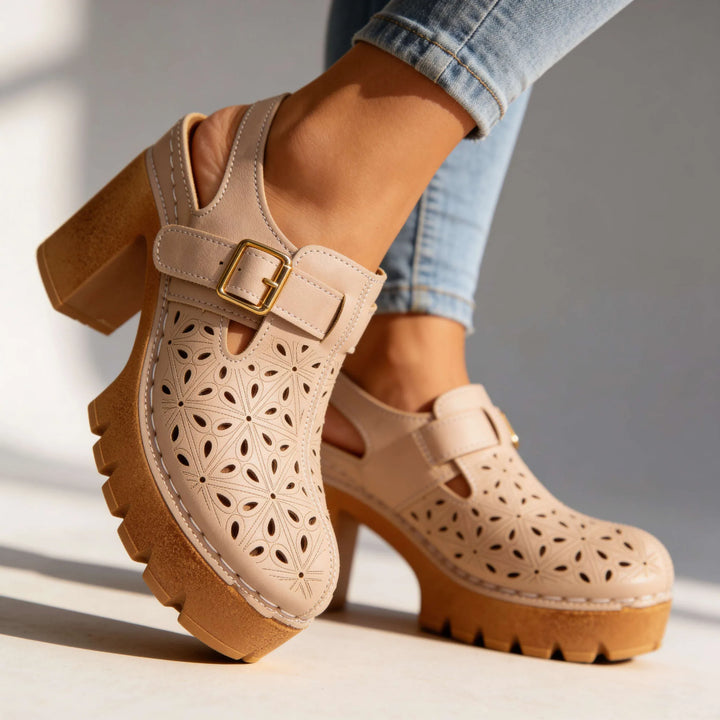 Beige cutout platform clog