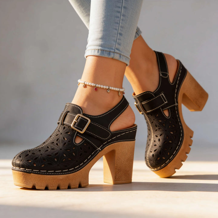 Black cutout platform clog