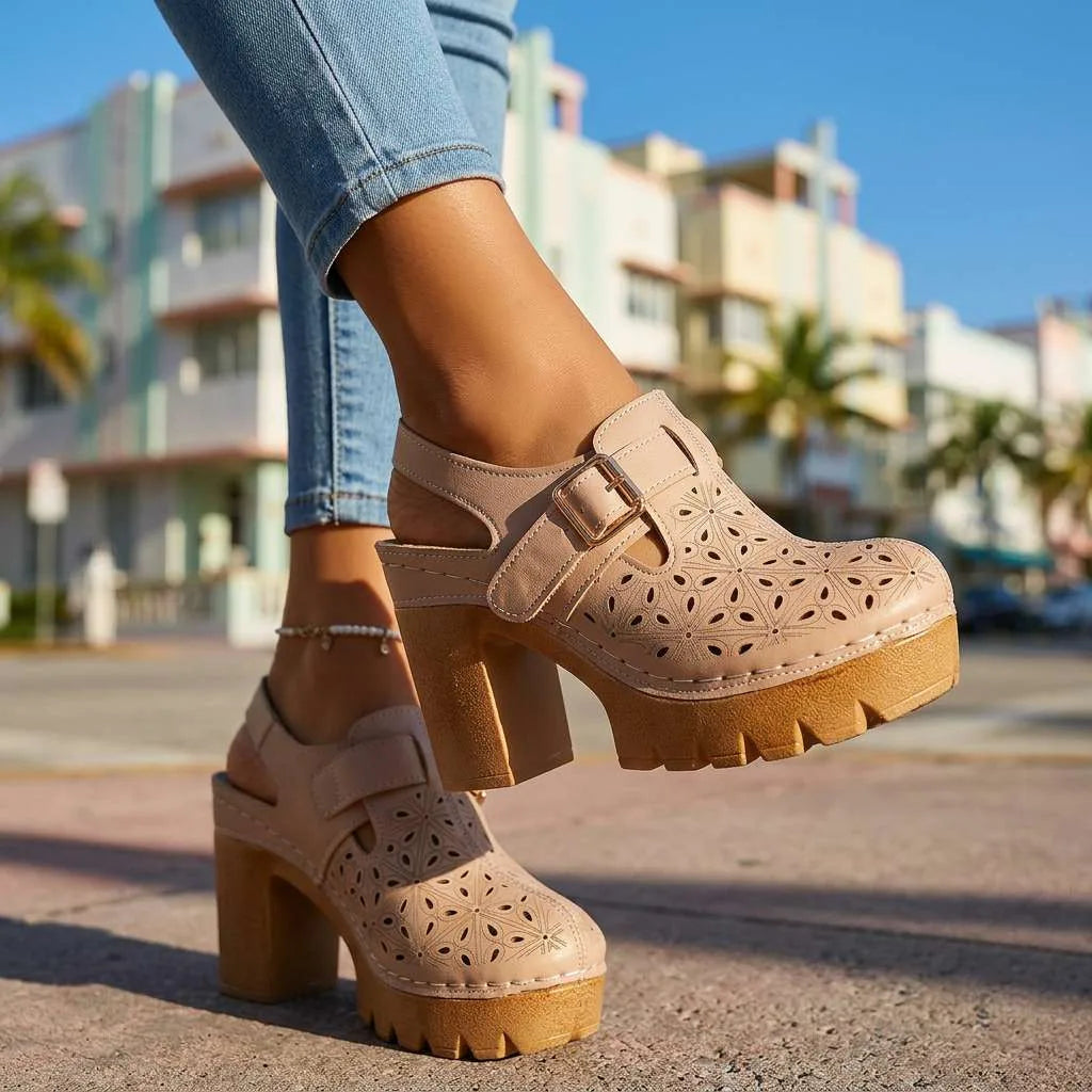 Brown cutout platform clog