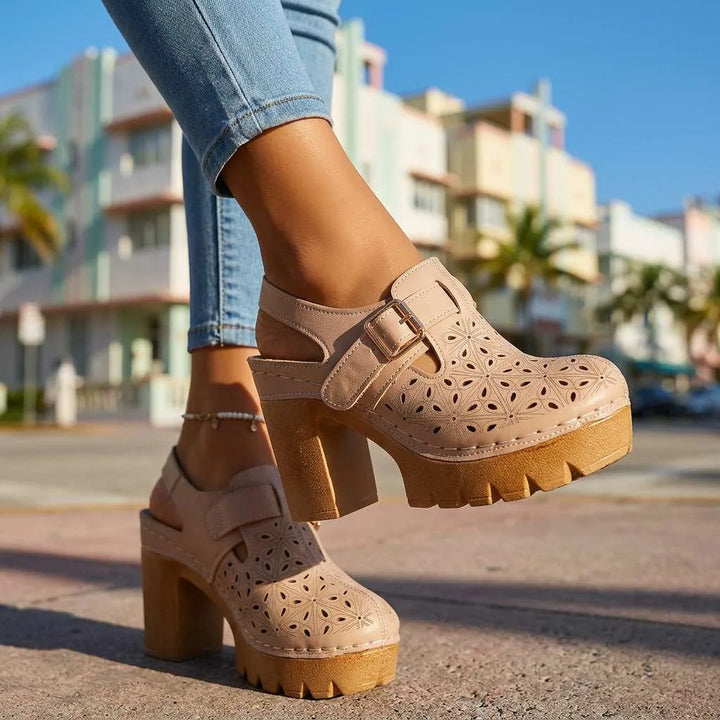 Brown cutout platform clog
