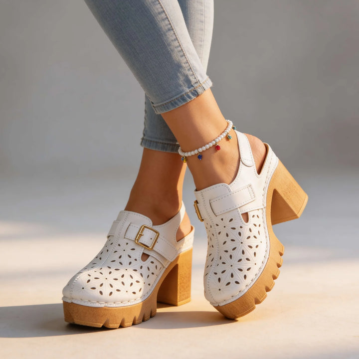 White cutout platform clog