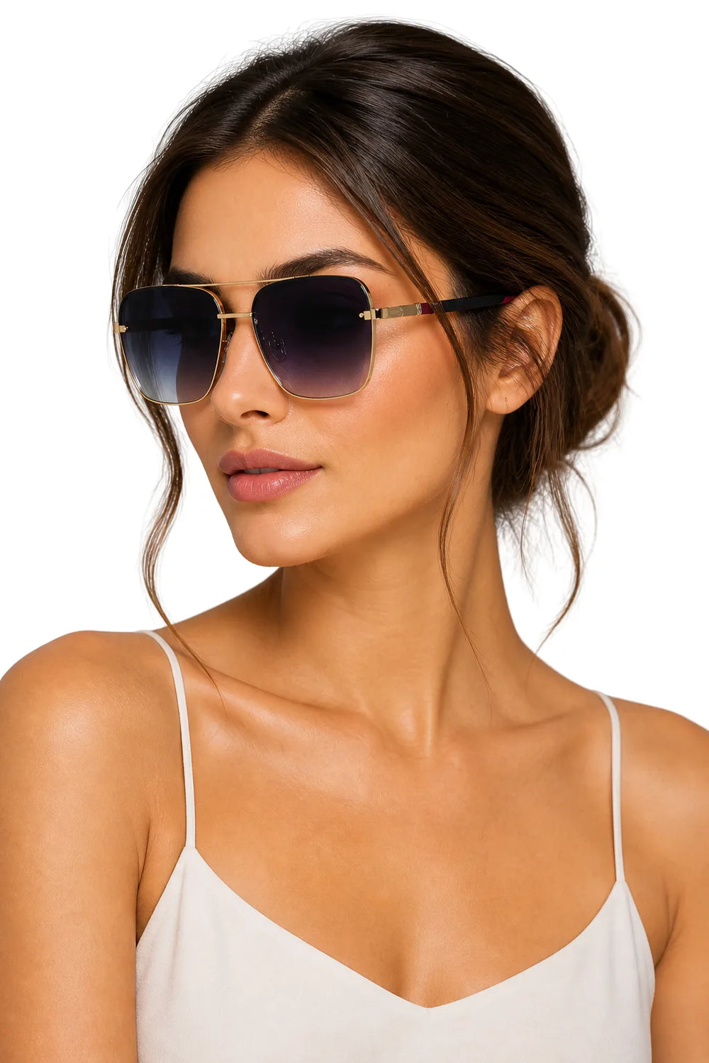 Square double bridge sunglasses in black, front view