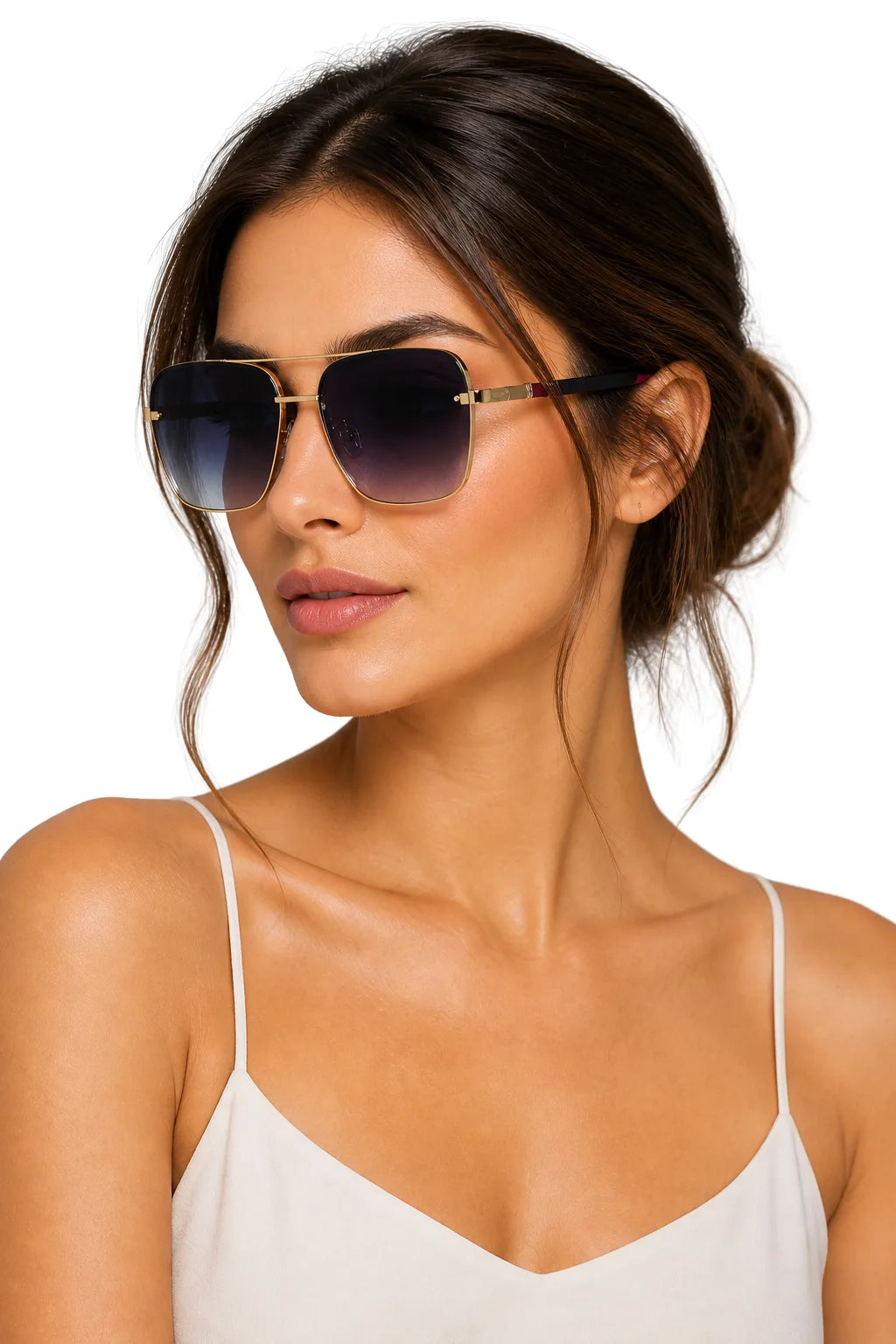 Square double bridge sunglasses in black, front view