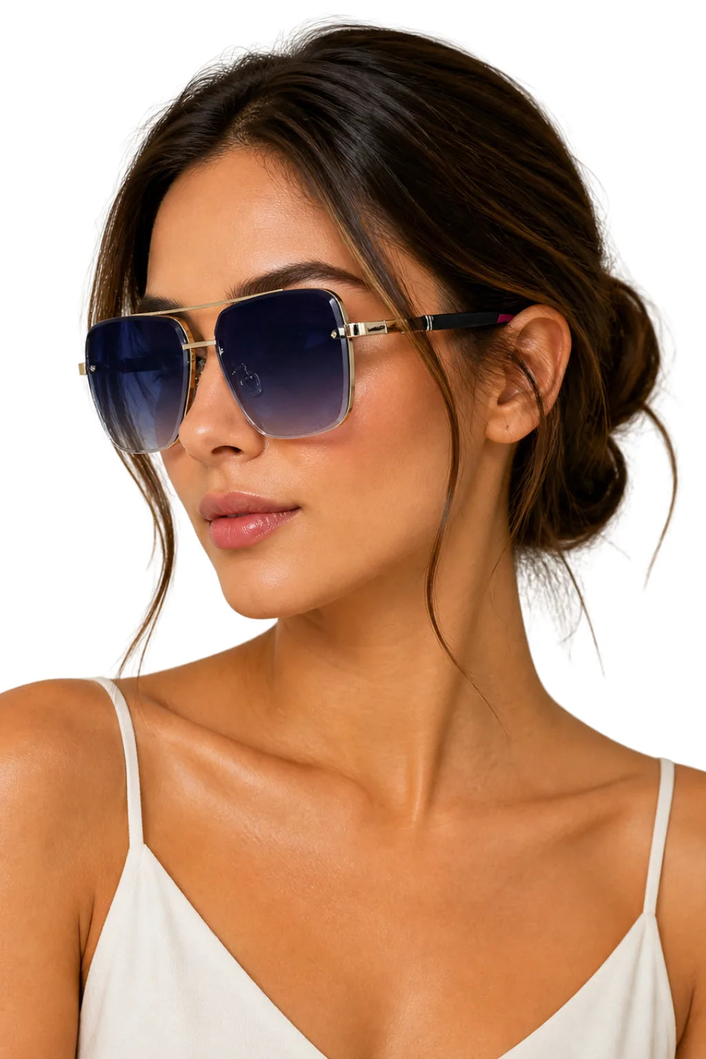 Square double bridge sunglasses in indigo, front view