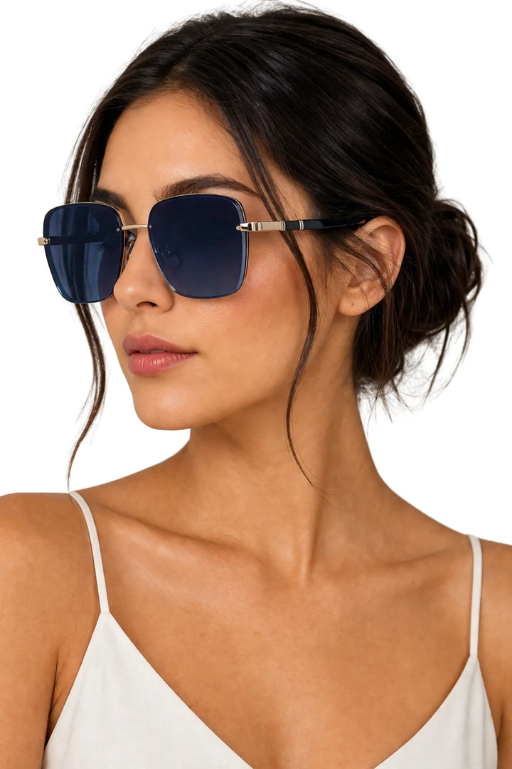 Square double bridge sunglasses in navy, front view